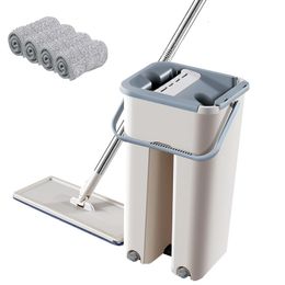 Mops Mop Cloth with Bucket Hand Free Wringing Self Wet And Cleaning System Dry Microfiber Floor 230810