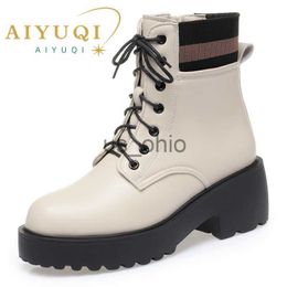 Boots AIYUQI Women Winter Boots Large Size Fashion Wool Warm Genuine Leather Women Socks Boots NonSlip Shoes Short Boots Women J230811