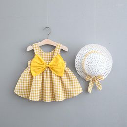 Girl Dresses Summer Born Baby Girls Outfit Clothes Bow Plaid Dress Hat For 1 Year Clothing Toddler Birthday