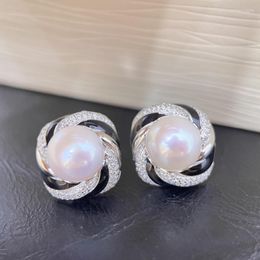 Stud Earrings MeiBaPJ 9-10mm Natural Semiround Pearls Fashion Flower 925 Silver Fine Charm Wedding Jewellery For Women