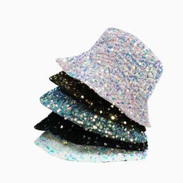 Wide Brim Hats Bucket Hats 2023 New Man Woman Glitter Sequins Bucket Hat Fisherman Hat Folded Windproof Panama Hats Female