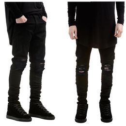 fashion Brand men black jeans skinny ripped Stretch Slim west hip hop swag denim motorcycle biker pants Jogger311D
