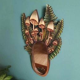Decorative Objects Figurines Wooden Mushroom Forest Mirror Floral Oval Wall Holiday Decoration For Living Room Bedroom Entryway Bathroom Hanging Decor 230810