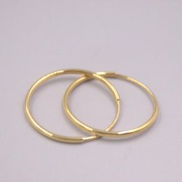 Hoop Earrings Real Pure 18K Yellow Gold Men Women Lucky Glossy Round Circle 1.3-1.5g