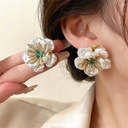 Stud Earrings 2023 Retro 925 Silver Needle Oversized Pearl Flower Color Beaded Versatile Fashion Party Girls Jewelry Gift