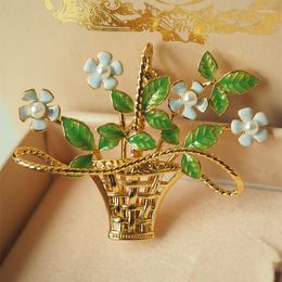 Necklace Earrings Set Enamel Craft Brooch Flower Basket Vintage Love Shape