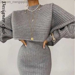 Women's Sweaters Winter Women's Knitted Dress Set Wool Track Set Autumn Sweater and Tank Top Dress Elegant Set Z230811