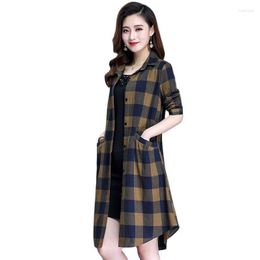 Women's Blouses Plaid Mid-length Shirt Ladies Coat Spring And Autumn Korean Version Loose Long-sleeved Western Clothing Trend