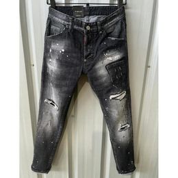 Men's Jeans Fashion Men's Casual Hole Spray Paint Jeans Trendy Moto Biker High Street Denim Fabric Pants 089# 230810