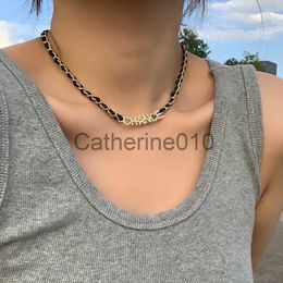 Pendant Necklaces Premium metal leather woven necklace with fashionable and versatile letter studded collarbone chain J230811