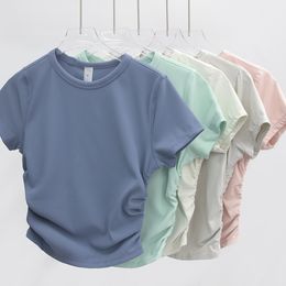 Lu Yoga T-Shirt Summer Top Top Womens Robber Round Collar Short Sleeve كل ما يتطلب الأمر مرنًا ألوانًا صلبة
