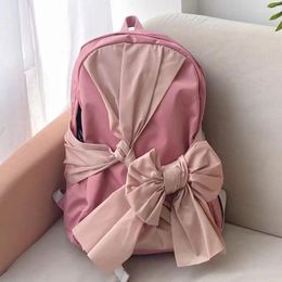 School Bags Women Y2k Bow Backpack Large Capacity Design Korean Fashion Pink Backpacks Nylon Waterproof Travel Bag Harajuku Girls Ins 2023