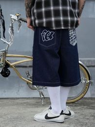 Men's Shorts Mens Loose Denim Summer Streetwear Casual Knee-length Hip Hop Letter Print Jeans Embroidered Wide Leg