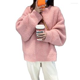 Women's Sweaters Pink Sweater 2023 Autumn Winter Pullover Thick Warm Knitted Round Neck Long Sleeve Loose Casual Tops Female