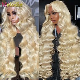 Synthetic s Melodie 34 Inch 613 Honey Blonde Colour HD Transparent Body Wave 13x6 Frontal Human Hair For Women 13x4 Lace Front 230811