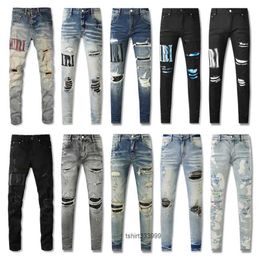 2023New Men Jeans Hole Light Blue Dark gray Italy Brand Man Long Pants Trousers Streetwear denim Skinny Slim Straight Biker Jean for D2 Top quality ###RandomTex