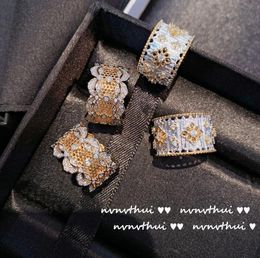 Solitaire Ring Lace hollow Gem Ring women Golden Snowflake VINTAGE shiny Zircon Sparkling tender chic girl summer index finger Ring 230810