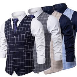 Men's Vests Plaid Striped Vest Men Business Wedding Party Dress Tops Fashion European Style Formal Casual Clothing Homme Size 3XL-S 230810