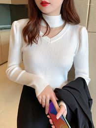 Women's Sweaters Hollow Out Halter Turtleneck Women Knitted Solid Slim Base Shirt Tops Autumn Winter Soft Warm Pullover Knitwear Sweater