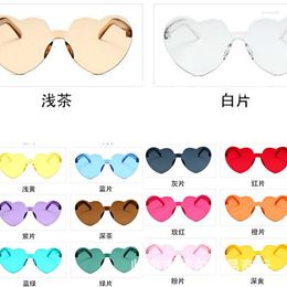 Sunglasses In Heart Loving For Women Jelly Colour Frameless Shaped One-piece Glasses Dazzling