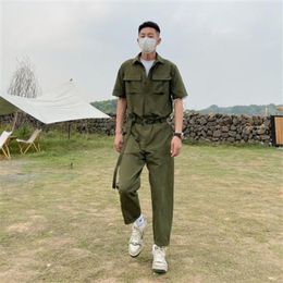 Men's Pants Japanese Army Green Functional Tooling One-piece Overalls Suit Retro Loose Causal High Street Worker Jumpsuit Male Clothes