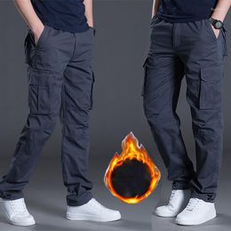 Men's Pants Men Winter Fleece Warm Cargo Loose Straight Multi-pocket Overalls Tactical Thick Trousers Casual Cotton