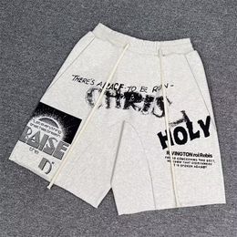 Men's Shorts RRR 123 High Street Cotton Fleece 1 Letter Printed Drawstring Grey Size 2 3 230810