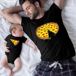 Family Matching Outfits Funny Pizza Print Father Mother Kids T-Shirt Baby Bodysuit Cotton Summer Family Matching Outfits Mom Dad and Me Match Clothes