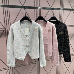 Autumn Knit cardigan women design luxury Metal logo long sleeve Tops white black nd pink Colour Breasted Uniform size Knits coat szfp6390 fashion street wear out-fit