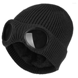 Berets Men Women Winter Ski Knitted Hats Warm Goggles Skullies Beanies Plus Thicker Warmer Bonnet Ladies Casual Cap