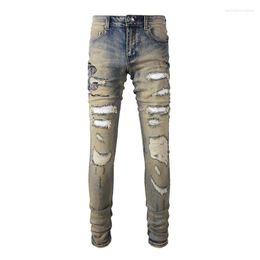 Men's Jeans Mens Snake Embroidery Hole Patchwork Frayed Slim Denim Pants Stretch Skinny Pencil Trousers