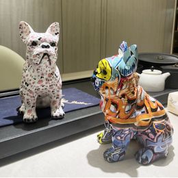 Decorative Objects Figurines Nordic Animal Graffiti French Bulldog Statue Resin Creative Colourful Dog Sculpture Figurine Ornaments Living Room Home Decor 230810