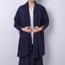 Ethnic Clothing Traditional Chinese For Men Cotton Linen Long Trench Hanfu Tai Chi Master Costume Male China Style Top CN-100