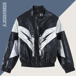 Women's Leather Bomber Jacket Women Men Short Patchwork PU Motorcycle Coat Female Vintage Bicycle Fashion Outwear Spring Autumn 2023