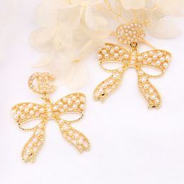 Luxury Earrings Bow 18K Gold Plated Letters Stud Earrings Designer For Women Jewelry Wedding Party Gift