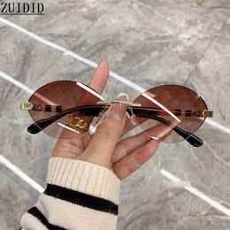 Sunglasses Oval Women 2023 Rimless Fashion Glasses Vintage Luxury Shades Lunette De Soleil Femme Gafas Sol Mujer Lentes Bril