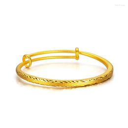 Bangle Vietnamese Sargent Ancient Craft Cart Flower Stripe Push-pull Bracelet Female Gold Solid Frosted Fashion