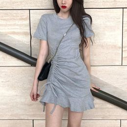 Party Dresses Clothing Shirt Female 2023 Bandage Women's Dress Ruffle Short Mini Tshirts One-piece Chic And Elegant Pretty Loose X