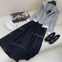 Casual Vest Dress Fashion Women Design Striped Hoodie Coat Girls Patchwork Long Dress Two Piece Set