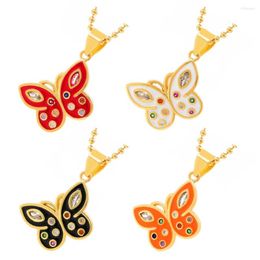 Pendant Necklaces Copper Micro-inlaid Zircon Drip Paint Oblique Flying Butterfly Necklace Color