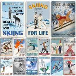 Skiing Metal Sign Snowboarding Tin Plate Skiiing For Life Poster Sledding Sport Decorative Plaque Wall Decor Garage Bar Pub Club Hotel Cafe Hone Painting 30X20CM w01
