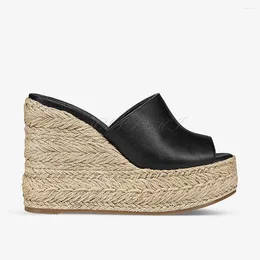 Sandals Brown Soft Leather Peep Toe Wedge Women Espadarille High Platform Black Heels Slingback Casual Outdoor Slippers Shoe