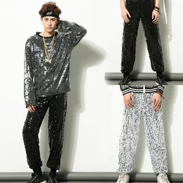 Mens Pants Stage Trousers Men Prom Singer Shiny Silver Sequin Dance Streetwear Sweatpants Costume Pantalones de Hombre 230810