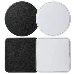 Sublimation Blank Cup Coaster PU Leather Round Square Mug Mats Car Cup Holder Mugs Pad DIY Crafts Vinyl Projects Supplies Barware Accesories i0811