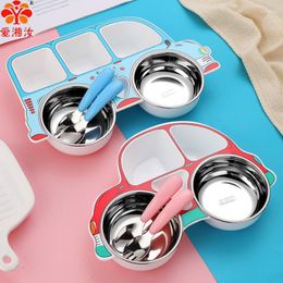 Dinnerware Sets Aixiangru Children's Plates Dinner Set Cartoon Car Cute Plate Stainless Steel 304 Spoon Fork Cutlery Truck