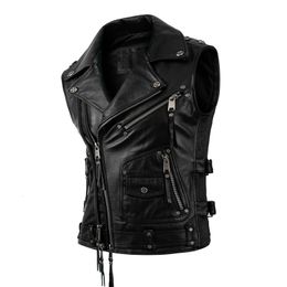 Men's Jackets Fashion Motorcycle Vest Black Real Cowhide Genuine Leather Vests Men Motor Riding Vest Leather Sleeveless Jacket Autumn Winter 230810