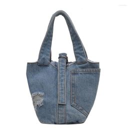 Evening Bags Denim Bucket Bag 2023 Trend All-match Retro Simple Casual Large Capacity Handbag Women Aesthetic Patchwork Storage