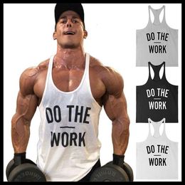 Men's Tank Tops European Size Clothing Workout Vest Gyms Back Tank Top Men Bodybuilding Sleeveless DO THE WORK Muscle 230811