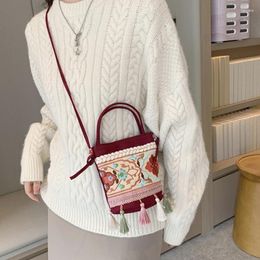 Evening Bags Retro Ethnic Style Ladies Handbags Vintage Tassel Embroidery Bucket Bag For Women Bohemia Beach Shoulder