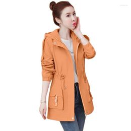 Women's Trench Coats Hooded Windbreaker Coat 2023 Spring Autumn Tops Fashion Waist Slim Casual Mid-Length Outerwear Female